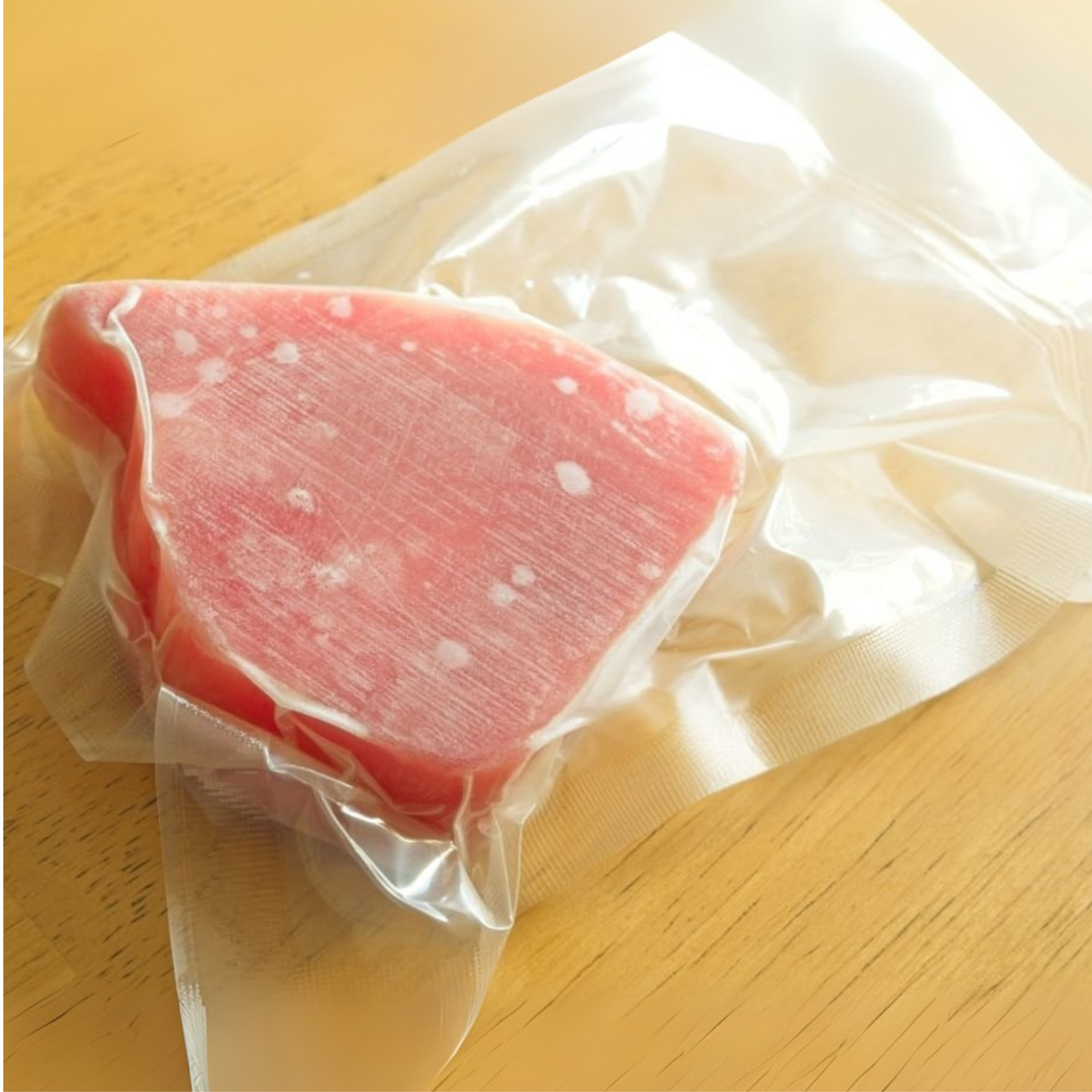 A picture of a vacuum packed tuna steak